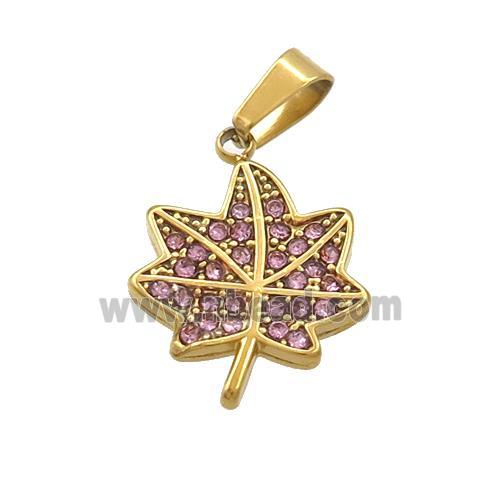 Stainless Steel Maple Leaf Charms Pendant Pave Rhinestone