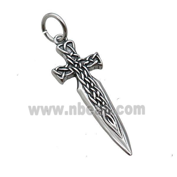 Stainless Steel Cross Pendant Sword Antique Silver