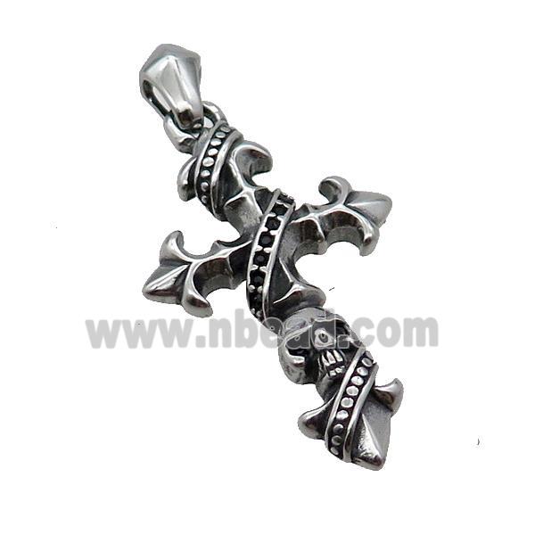 Stainless Steel Cross Pendant Antique Silver