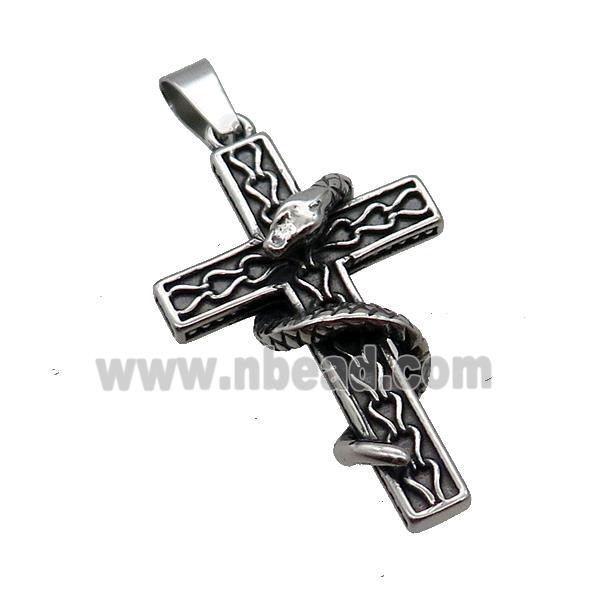 Stainless Steel Cross Pendant Snake Antique Silver