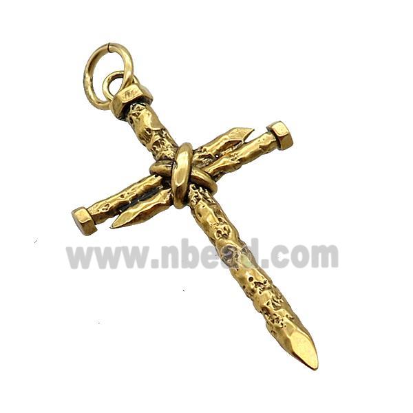 Stainless Steel Crucifix Cross Pendant Antique Gold