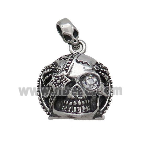 Stainless Steel Skull Charms Pendant Pave Rhinestone Antique Silver