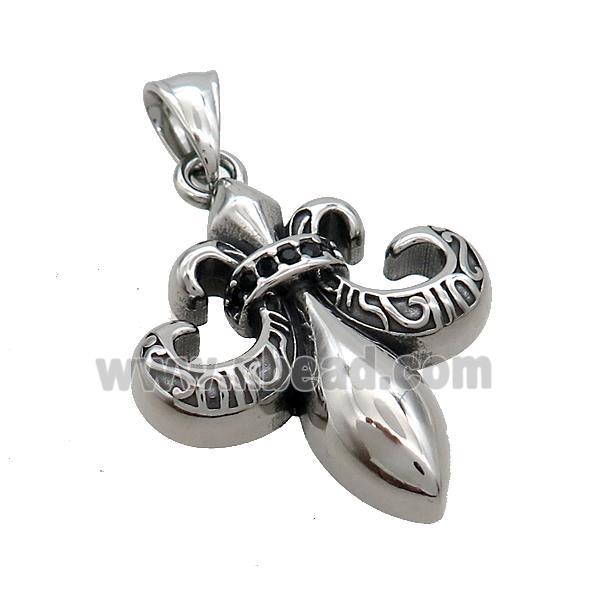 Stainless Steel Charms Pendant Fleur De Lis Antique Silver