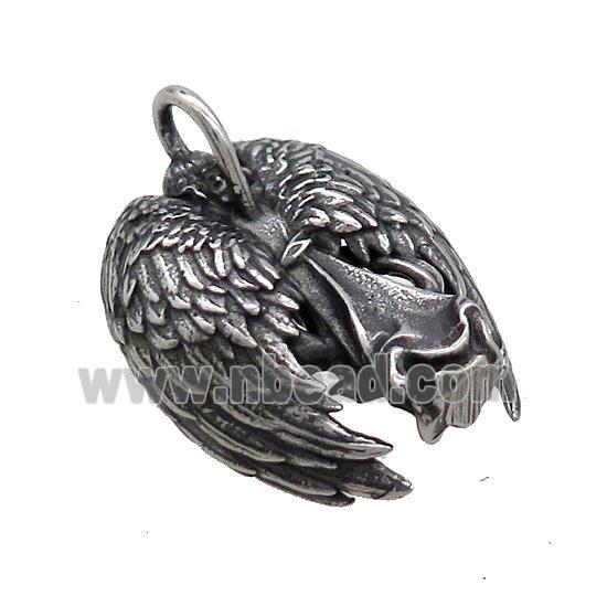 Stainless Steel Fairy Chrams Pendant Angel Wings Antique Silver