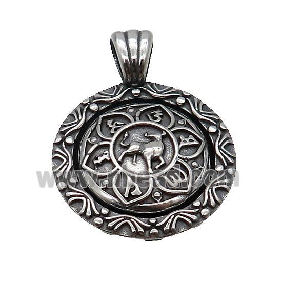 Stainless Steel Taurus Pendant Zodiac Circle Antique Silver