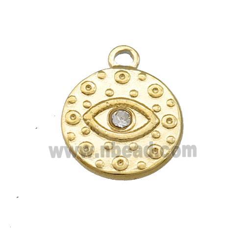 Stainless Steel Circle Pendants With Evil Eye Pave Rhinestone Gold Plated