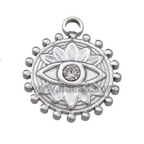 Raw Stainless Steel Circle Pendants With Evil Eye Pave Rhinestone