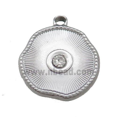 Raw Stainless Steel Sunburst Pendant Pave Rhinestone Circle