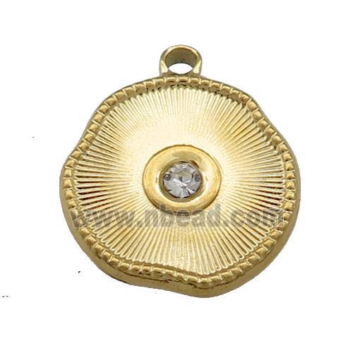 Stainless Steel Sunburst Pendant Pave Rhinestone Gold Plated Circle