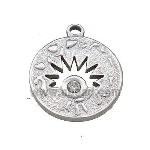 Raw Stainless Steel Sunburst Charms Pendant Pave Rhinestone Circle