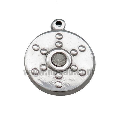 Raw Stainless Steel Circle Pendant Pave Rhinestone