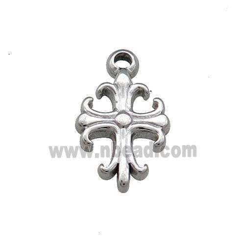 Raw Stainless Steel Cross Pendant Fleur de Lis