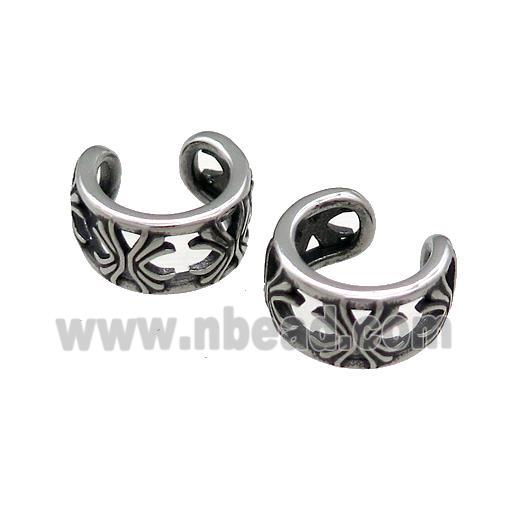 Stainless Steel Clip Earrings Antique Silver