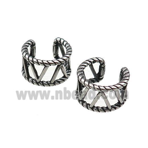 Stainless Steel Clip Earrings Antique Silver