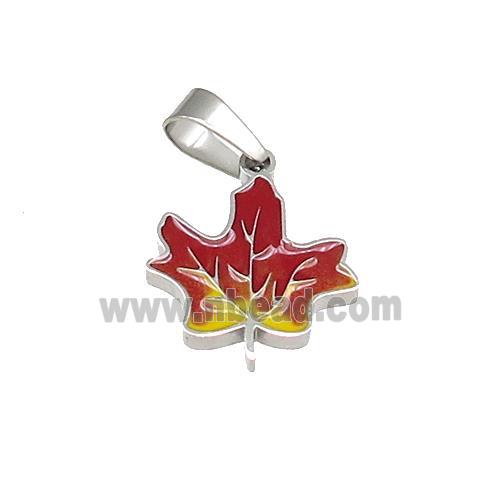 Raw Stainless Steel Maple Pendant Red Enamel