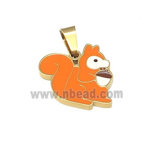 Squirrel Charms Stainless Steel Orange Enamel Gold Plated