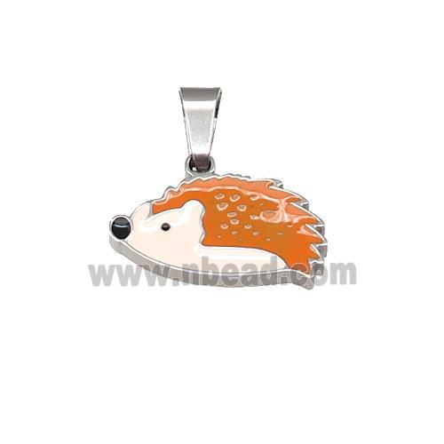 Hedgehog Charms Raw Stainless Steel Pendant Orange Enamel