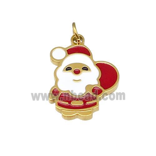 Christmas Santa Claus Stainless Steel Pendant Red White Enamel Gold Plated