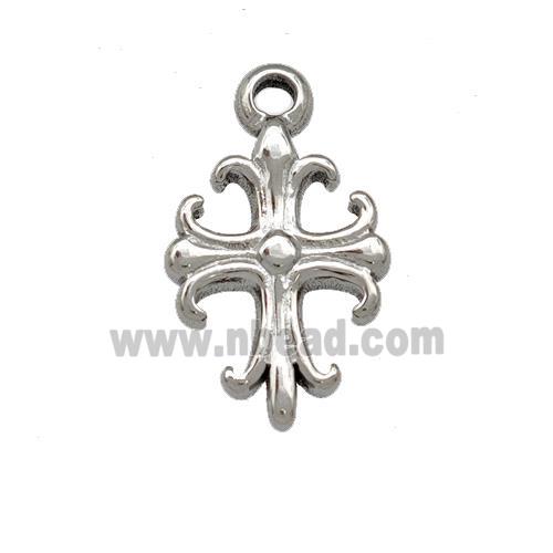 Raw Stainless Steel Cross Pendant Fleur Delis