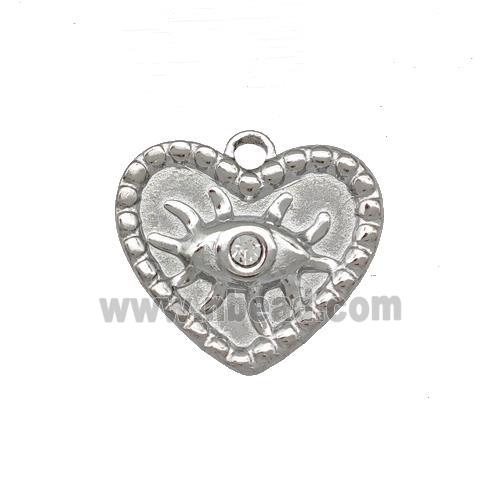 Raw Stainless Steel Heart Eye Pendant Pave Rhinestone