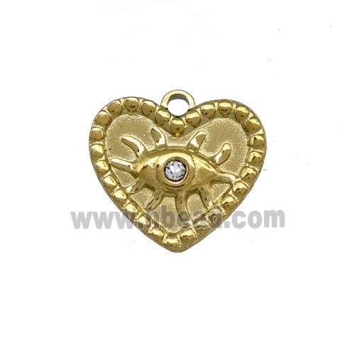 Stainless Steel Heart Eye Pendant Pave Rhinestone Gold Plated