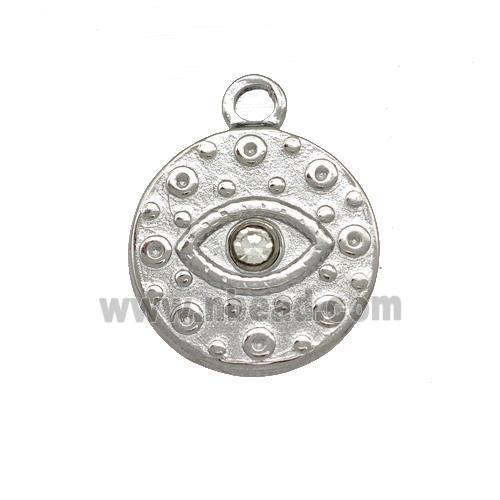 Raw Stainless Steel Eye Pendant Pave Rhinestone Circle