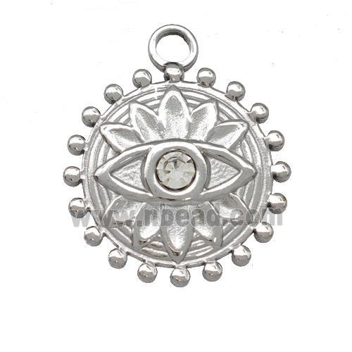 Raw Stainless Steel Eye Pendant Pave Rhinestone Circle