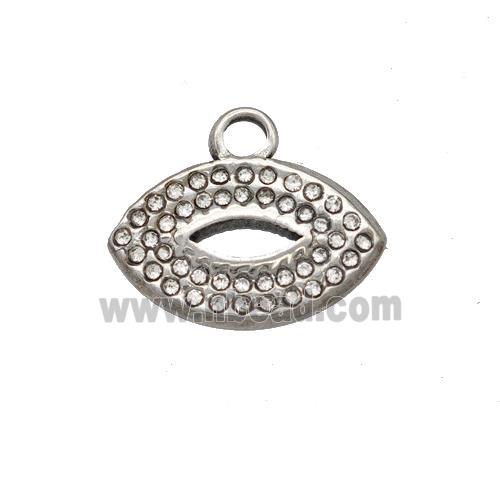 Raw Stainless Steel Lips Pendant Pave Rhinestone