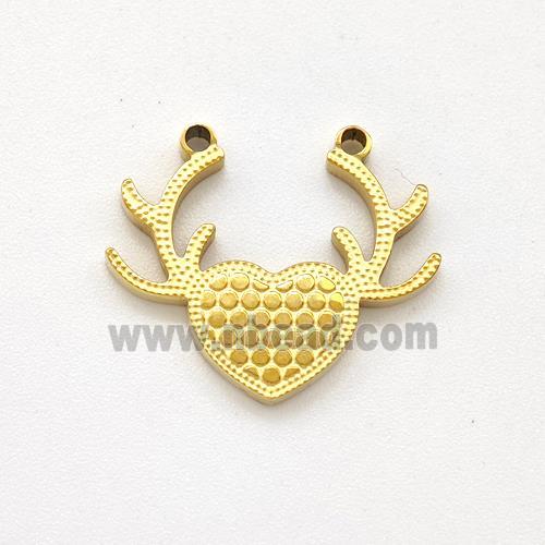 Stainless Steel Deer Pendant Heart 2loops Gold Plated