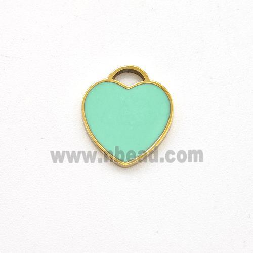 Stainless Steel Heart Pendant Green Enamel Gold Plated