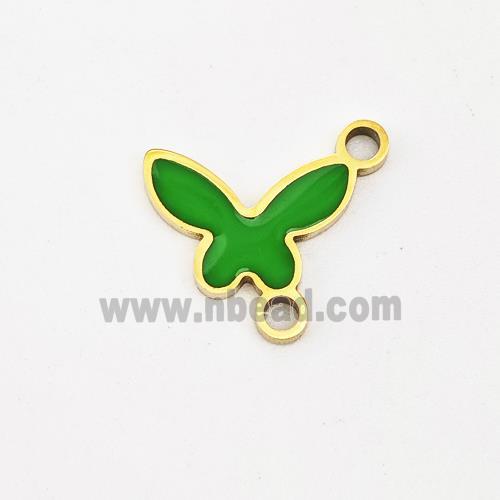 Stainless Steel Butterfly Pendant Green Enamel Gold Plated