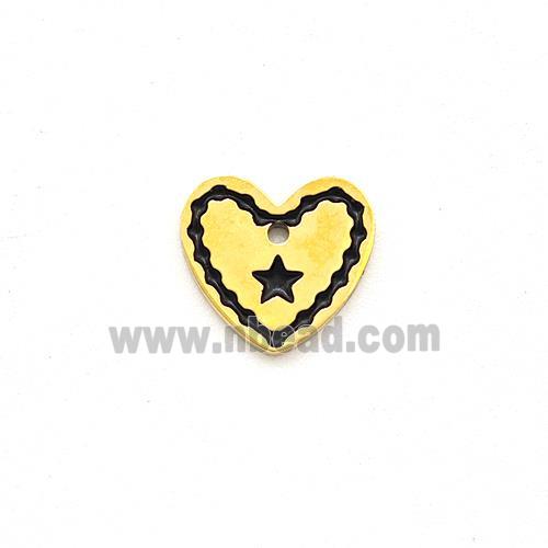 Stainless Steel Heart Pendant Black Enamel Star Gold Plated