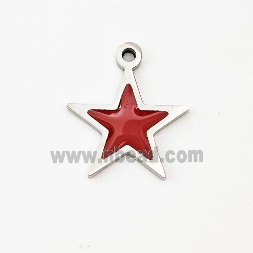 Raw Stainless Steel Star Pendant Red Enamel