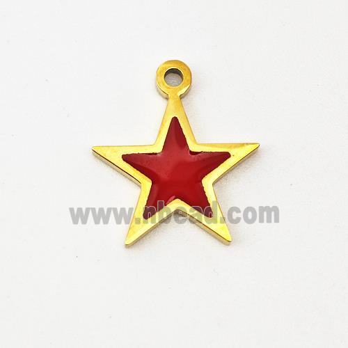 Stainless Steel Star Pendant Red Enamel Gold Plated