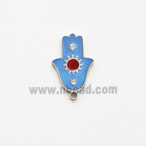 Raw Stainless Steel Hand Pendant Blue Enamel