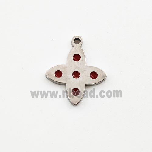 Raw Stainless Steel Star Pendant Red Enamel