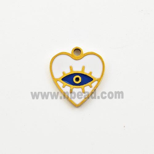 Stainless Steel Heart Pendant Blue Enamel Evil Eye Gold Plated