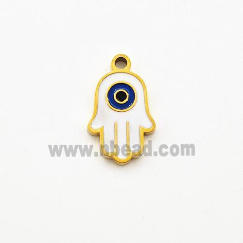 Stainless Steel Hand Pendant White Enamel Evil Eye Gold Plated