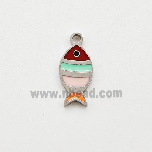 Raw Stainless Steel Fish Pendant Multicolor Enamel