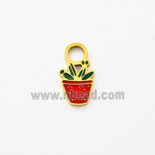 Stainless Steel Flower Plant Pendant Enamel Gold Plated