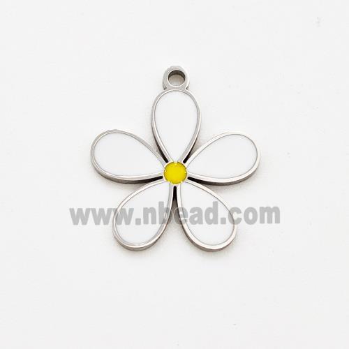 Raw Stainless Steel Flower Pendant White Enamel