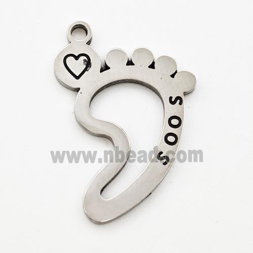 Raw Stainless Steel Babyfeet Pendant Heart