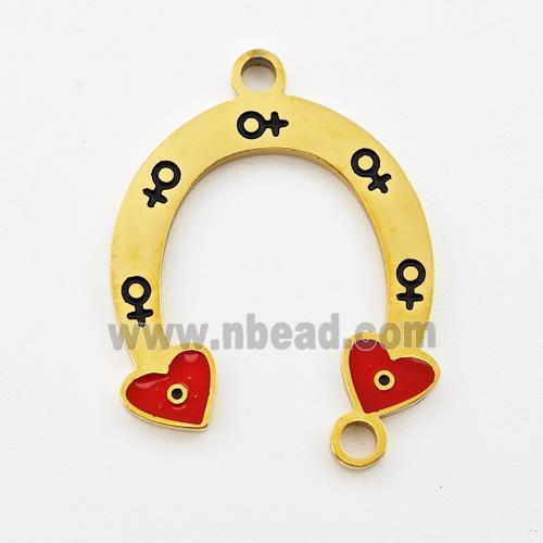 Stainless Steel Horseshoe Pendant Heart Red Enamel Gold Plated