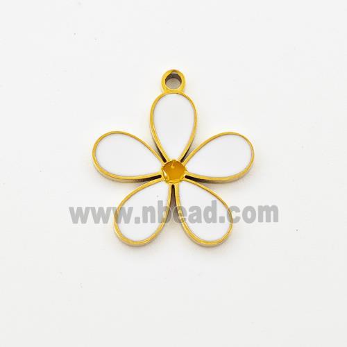 Stainless Steel Flower Pendant White Enamel Gold Plated