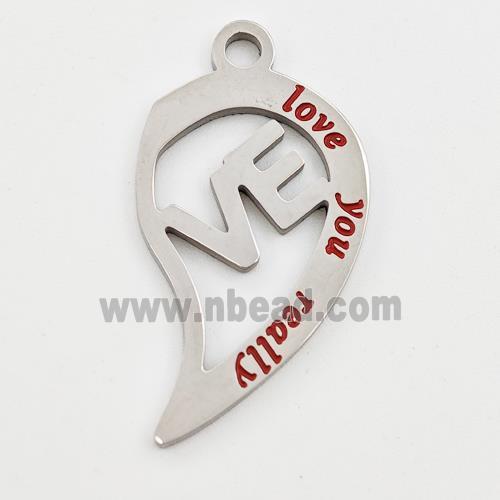 Raw Stainless Steel Split Heart Pendant Enamel LOVE