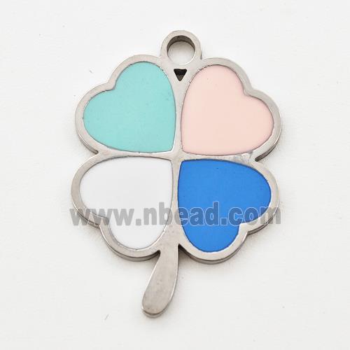 Raw Stainless Steel Clover Pendant Multicolor Enamel