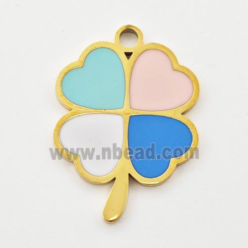 Stainless Steel Clover Pendant Multicolor Enamel Gold Plated