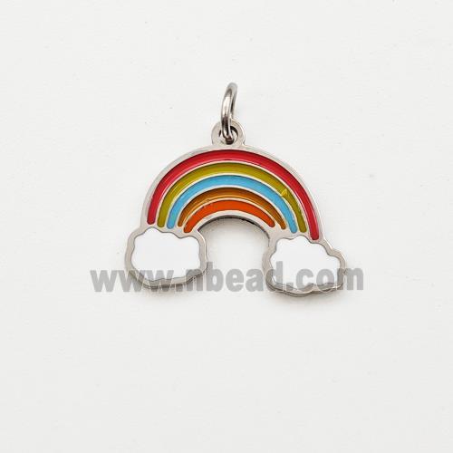 Raw Stainless Steel Rainbow Pendant Multicolor Enamel