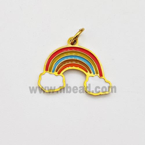 Stainless Steel Rainbow Pendant Multicolor Enamel Gold Plated