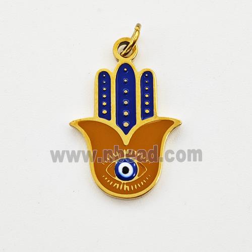 Stainless Steel Hand Pendant Blue Coffee Enamel Evil Eye Gold Plated